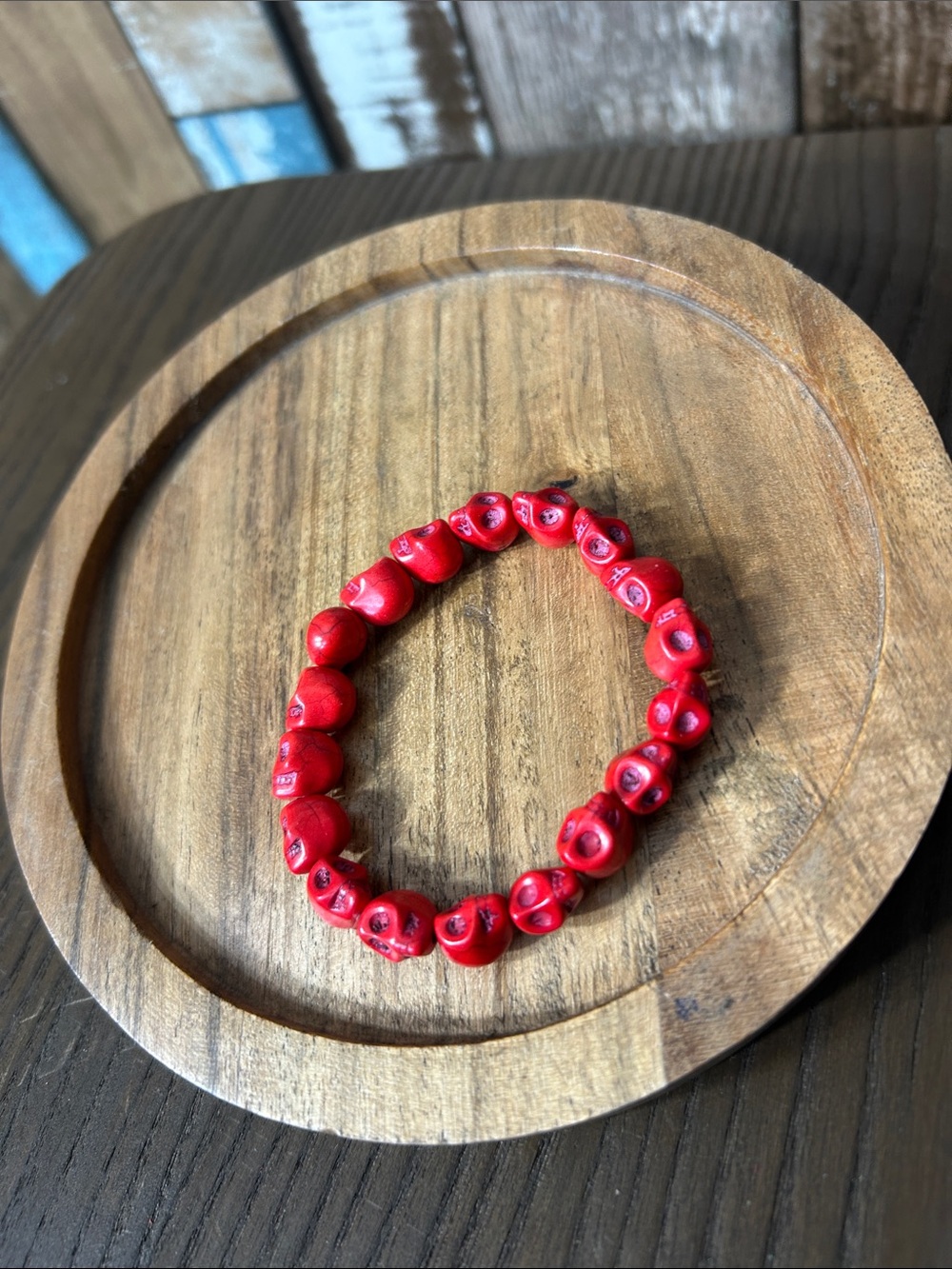 Red Skull stone Bead Stretch Bracelet